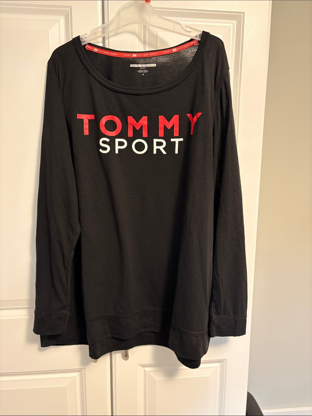 Tommy Hilfiger Black Long Sleeve Tommy Sport Sweatshirt with Red and White Logo